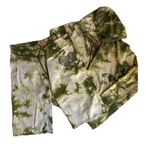 Y2K Twisted Full Zip Heart Hoodie Lounge Shorts Tie Dye Bling Sequin Heart